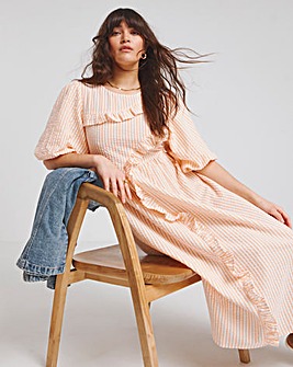 Native Youth Peach Textured Stripe Short Sleeve Midi Dress