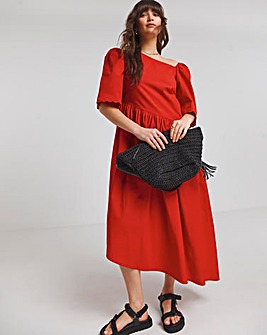 Native Youth Red Tiered Asymmetric Midaxi Dress