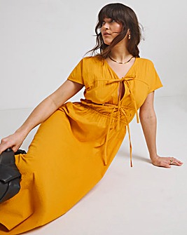 Native Youth Orange Tie Front Detail Seersucker Midi Dress