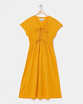 Native Youth Orange Tie Front Detail Seersucker Midi Dress