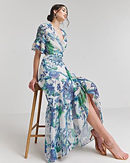 Hope & Ivy Catalina Flutter Sleeve Wrap Maxi Dress