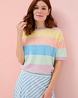 FatFace Sorbet Linen Stripe Short Sleeve Jumper