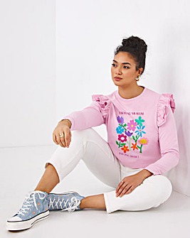 Floral Graphic Frill Sleeve Sweatshirt