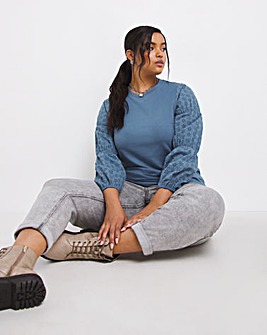 Blue Crochet Tier Sleeve Sweatshirt