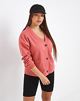 Pink Button Down Sweatshirt Cardigan