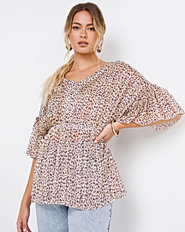 Jo by Joanna Hope Printed Fluted Sleeve Blouse