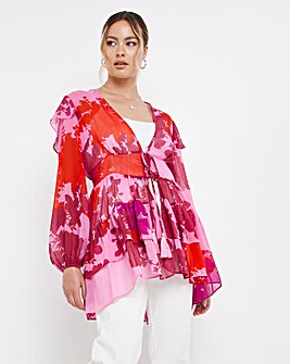 Joanna Hope Tie Front Tiered Blouse