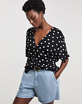 Printed Crinkle Popover Top