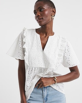 Broderie Frill Jersey Back Top