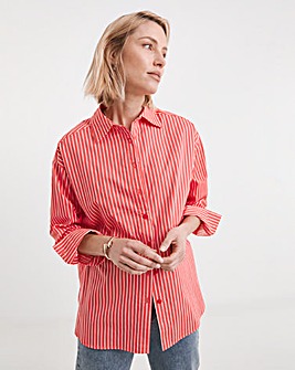 Cotton Poplin Oversized Long Sleeve Stripe Shirt