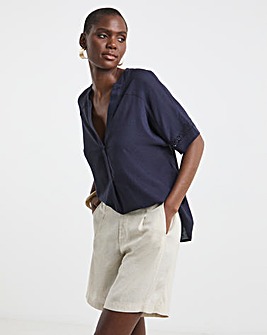 Crochet Trim Linen Mix Tunic Top