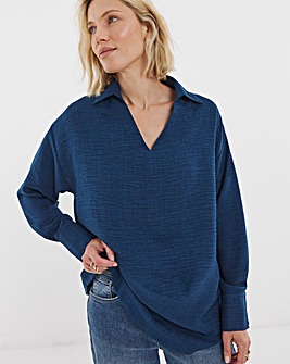 Herringbone Collar Detail Popover Blouse