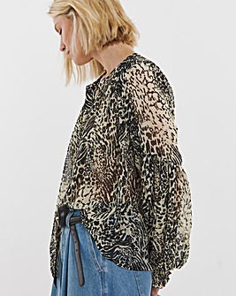 Georgette Collarless Blouson Sleeve Blouse