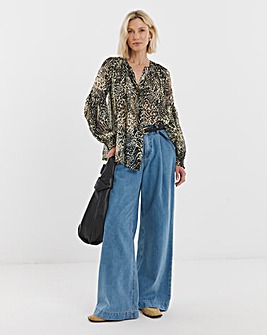 Georgette Collarless Blouson Sleeve Blouse