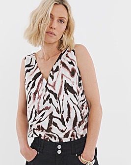 Printed Satin V Neck Vest