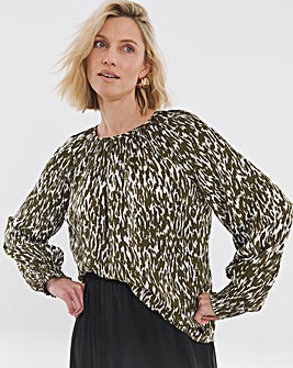 Printed Satin Raglan Sleeve Blouse