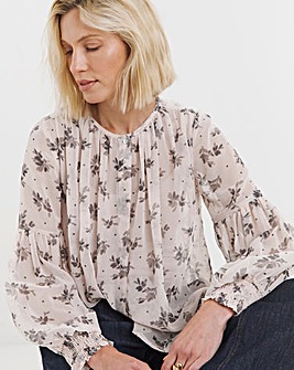 Georgette Collarless Blouson Sleeve Blouse