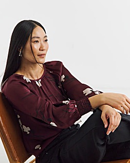 Printed Satin Raglan Sleeve Blouse