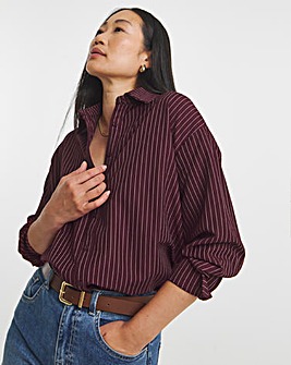 Twill Stripe Oversized Long Sleeve Shirt