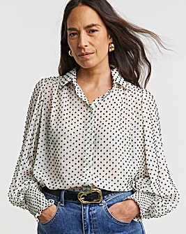 Dobby Volume Sleeve Shirred Cuff Shirt