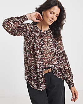 Georgette Collarless Blouson Sleeve Blouse