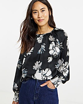 Printed Satin Raglan Sleeve Blouse