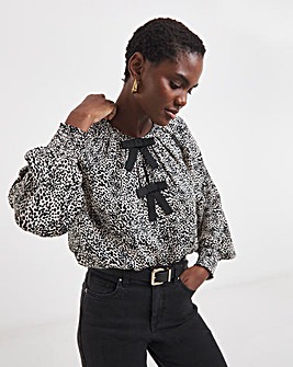 Bow Front Satin Raglan Sleeve Blouse