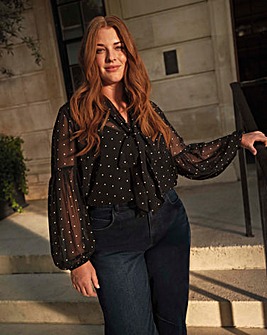 Georgette Collarless Tie Detail Blouse
