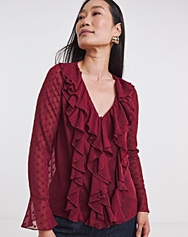 Dobby Ruffle Front Blouse