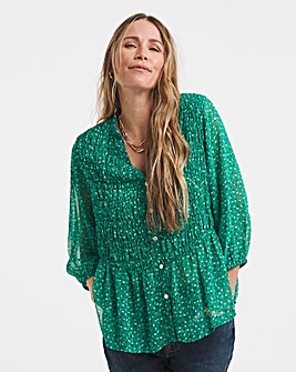 Shirred Button Through Top