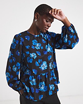 Printed Long Sleeve Peplum Top