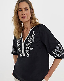 Embroidered Cotton Poplin Tunic Top