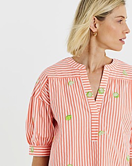 Embroidered Stripe Tunic Top