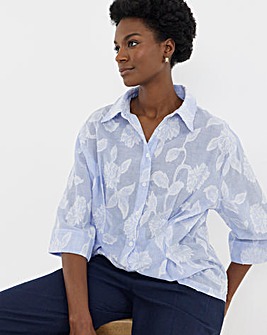 Stripe Applique Floral Waist Seam Shirt