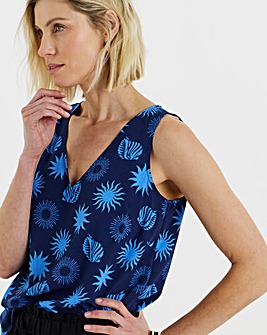 Printed V Neck Woven Vest