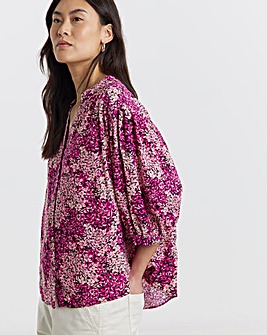 Collarless Oversized Short Sleeve Blouse