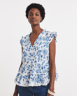 Printed Frill Sleeve Prairie Vest