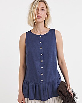 Linen Mix Button Detail Vest Top