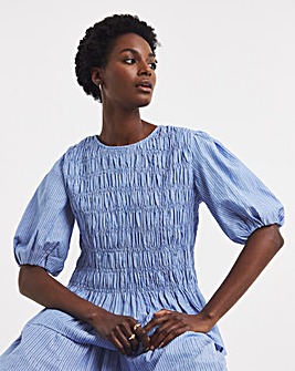 Shirred Peplum Striped Blouse