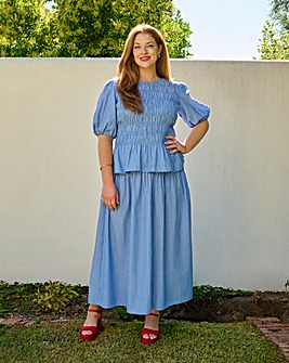 Shirred Peplum Striped Blouse