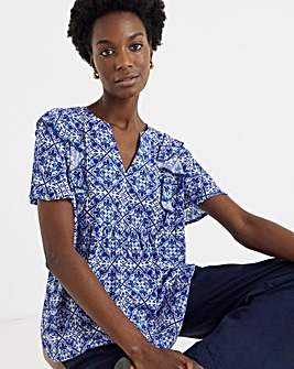 Crinkle Tie Front Short Sleeve Blouse