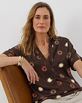 Printed Linen Mix Collared Tunic