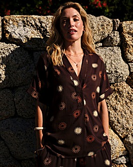 Printed Linen Mix Collared Tunic