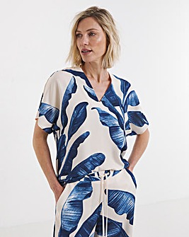 Palm Print Border Print V Neck Tunic Top