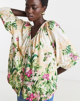 Collarless Button Through Blouse