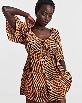 Crinkle Short Sleeve Tie Front Top