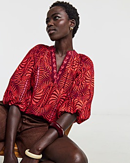 Collarless Puff Sleeve Top