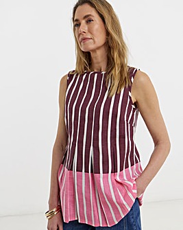 Linen Mix Pleated Peplum Shell Top