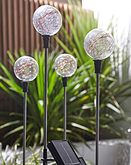 Set of 4 Solar Copper Wire Globe Stake Lights