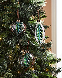 Green Leaf Glass Baubles - Set of 6